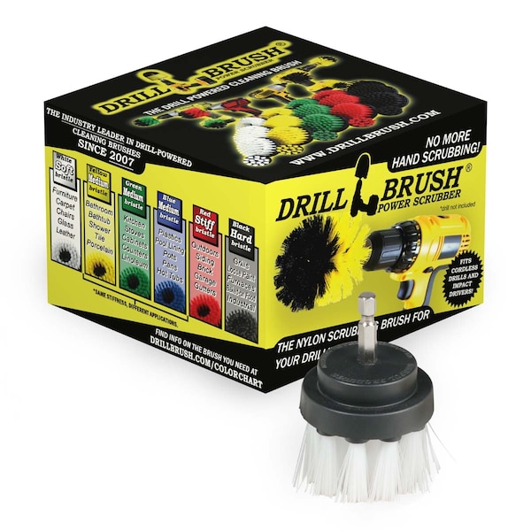 Drillbrush Cleaning Supplies - Scrub Brush - Car Detailing Products - Detailing 2in-Lim-White-Short-QC - main